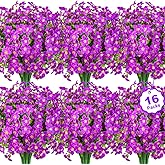Besteek 16 Bundles Artificial Flowers for Outdoors Decoration Fake Silk Flowers UV Resistant Faux Plastic Plants for Spring Summer Garden Yard Porch Window Box Home Indoor Outdoor Decor, Purple