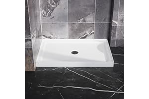Goodyo 32" x 48" Shower Base 4 Round Rectangular Acrylic Alcove Shower Pan in White, 4 Sides Built in Design, Center Drain