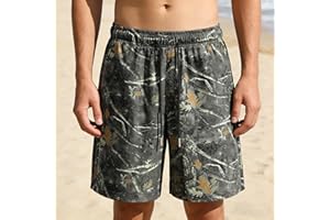 Men's Camo Hunting Shorts – Lightweight Quick-Dry Outdoor Shorts with Elastic Drawstring Waist,Green