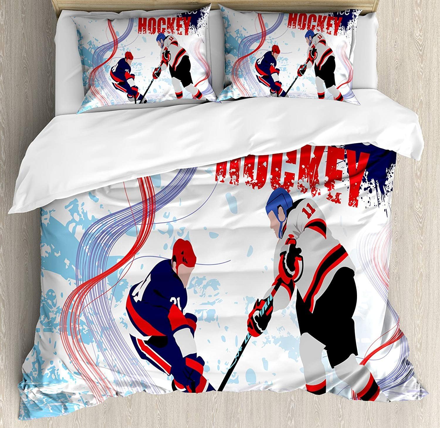 Hockey Full Duvet Cover Sets 4 Piece Bedding Set Bedspread with 2