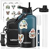 64oz Insulated Water Bottle (Cold for 48 Hrs),BPA Free&Leak Proof,Half Gallon Stainless Steel Water Flask,Water Jug with Straw Spout Lids for Gym,Hiking,Camping,Black Blue