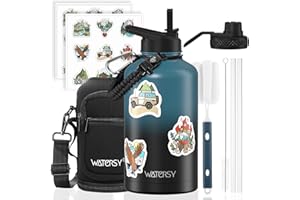 WATERSY 64oz Insulated Water Bottle (Cold for 48 Hrs),BPA Free&Leak Proof,Half Gallon Stainless Steel Water Flask,Water Jug with Straw Spout Lids for Gym,Hiking,Camping,Black Blue