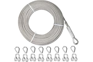 MARIOCSA 5/16 Stainless Steel Cable 75FT, 7x19 Strands Aircraft Cable, 9000 lbs Breaking Strength Stainless Steel Rope with M8 Wire Rope Clip Clamp and Wire Cable Thimbles for Boat Lift Cable