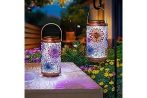 GO2GARDEN 2Pack Solar Outdoor Lanterns Waterproof Sunflower Garden Gifts Multicolor Solar Lights Metal Patio Lamp for Yard, Tabletop, Party, Porch Outside,Christmas Gifts for Mom