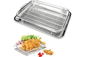VEIPHO Air Fryer Basket for Oven, 2 Pieces Stainless Steel Air Fryer Baking Pans, 15.39 X 11.42 Inch Crisper Tray, Mesh Grill Basket Replacement, Airfryer Rack for Chicken, French Fry and Frozen Food