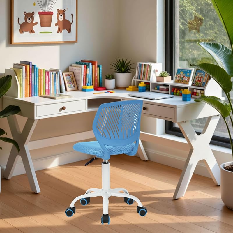 Silla de Escritorio Colorida de diseño Moderno y Ajustable para Ordenador, Silla giratoria sin Brazos, habitación de Estudio para niños, Oficina en casa, Azul, ‎plástico, 38,5 cm x 40 cm x — foto 2 de 8