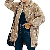 Hixiaohe Women's Casual Oversized Button Down Corduroy Shirt Jacket Coat Washed Retro Shacket