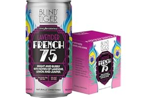 BLIND TIGER SPIRIT-FREE COCKTAILS Blind Tiger Lavender French 75 4-pack – Premium Light Floral & Citrus Sparkling Non-Alcoholic Cocktail - Award-Winning Crafted Elegance - Ready to Drink or Mix - 8.4oz Per Can