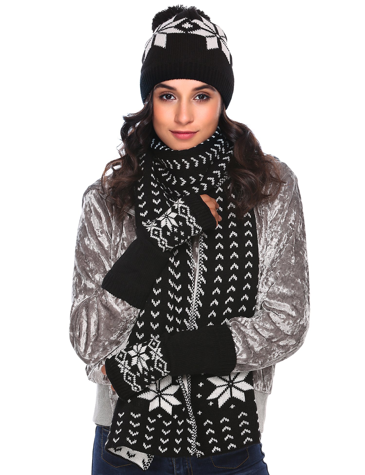 Zeagoo Women Warm Knitted Shawl Wrap Neck Stole Long Scarf Hat Gloves Set Zeagoo Women Warm Knitted Shawl Wrap Neck Stole Long Scarf Hat Gloves Set