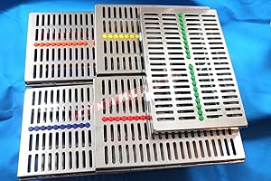 SYNAMED USA German Stainless 5 Dental Sterilization Cassette Rack Tray Box for 20 Instruments Set of 5 Color