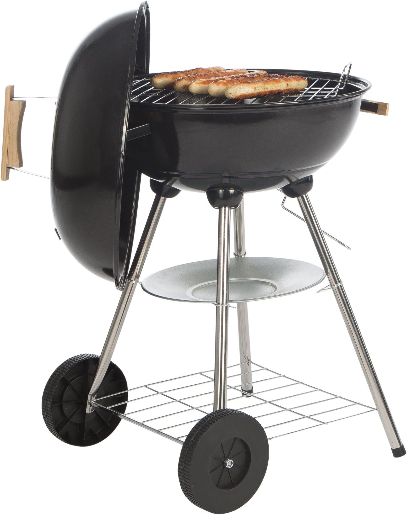 Bruzzzler Kettle Barbecue, Charcoal Barbecue, BBQ Grill, Easy-to-Clean Charcoal Kettle Barbecue with Thermometer, Black-Silver, Heat Regulation, Transport Wheels, Diameter Approximate 43 cm