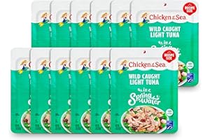 Chicken of the Sea Wild Caught Light Tuna in Spring Water, 5 Ounce Packets, 12-Count – High Protein 100% Skipjack Tuna in Water – Easy, Delicious, Nutritious Ready to Eat Meals