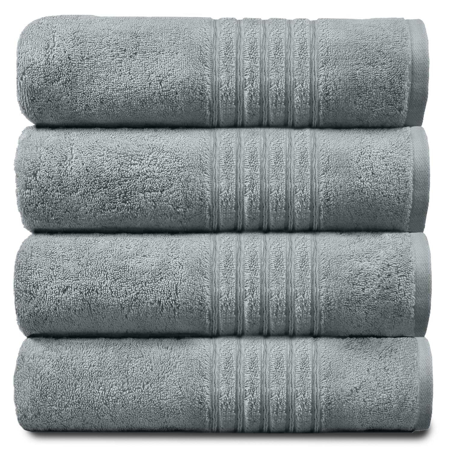 New Hampton Pack of 4 Bath Towel Set, 100% Ringspun Cotton, Extra Absorbent 450 GSM Luxury Bath Sheets, Silver/Grey, 4PK