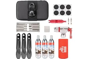 KONG MING CAR Bike Repair Tool Kit-Co2 Inflator Kits With Co2 Cartridges,8 In 1 Multi Tools, Saddle Bag, Tire Tube Patches & Tire Levers Included- Bike Maintenance Emergency Repair Tool Kit