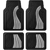 Road Comforts Car Floor Mats Full Set – Front & Rear Car Floor Mats with Aluminum Design, Anti-Slip Backing, All-Weather Protection, Trim-to-Fit Car Mats for Most Sedans, SUVs & Vans - Sliver