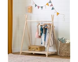South Shore Sweedi Scandinavian Clothes Rack for Kids-Natural Pine