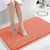 OLANLY Bathroom Rugs 24x16, Extra Soft Absorbent Chenille Bath Rugs, Rubber Backing Quick Dry, Machine Washable Bath Mats for Bathroom Floor, Tub and Shower, Home Decor Accessories, Coral