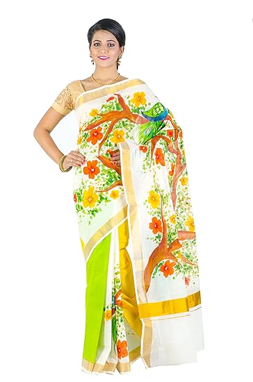 Kerala Cotton Hand Painted Sari For Women's