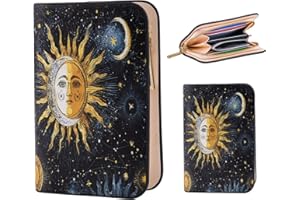FiitCASE Cute Women Wallet, PU Little Women Coin Purse Wallet-Zipper Pocket Wallet,Small Slim Thin Credit Card Wallet for Female Ladies Teen Girls Girly,Sun Pattern (Sun and Moon)