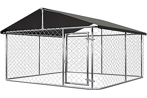 ATTAV Outdoor Dog Enclosure Heavy Duty Dog Kennel House Mesh Dog Big Cage Pet Kennel Steel Fence with Secure Lock (79”x 79”)