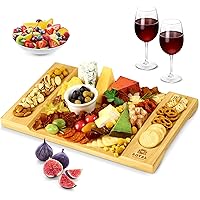 Unique Bamboo Cheese Board, Charcuterie Platter and Serving Tray for Wine, Crackers, Brie and Meat. Large and Thick…