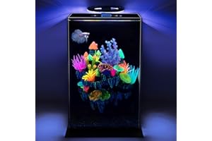 Betta Fish Tank 2 Gallon, Aquarium Acrylic Fish Tank with Resin Coral Castle Decoration, LPFLASAT Small Fish Tank with LED Light, Beta Fish Tank for Room Decor Desktop