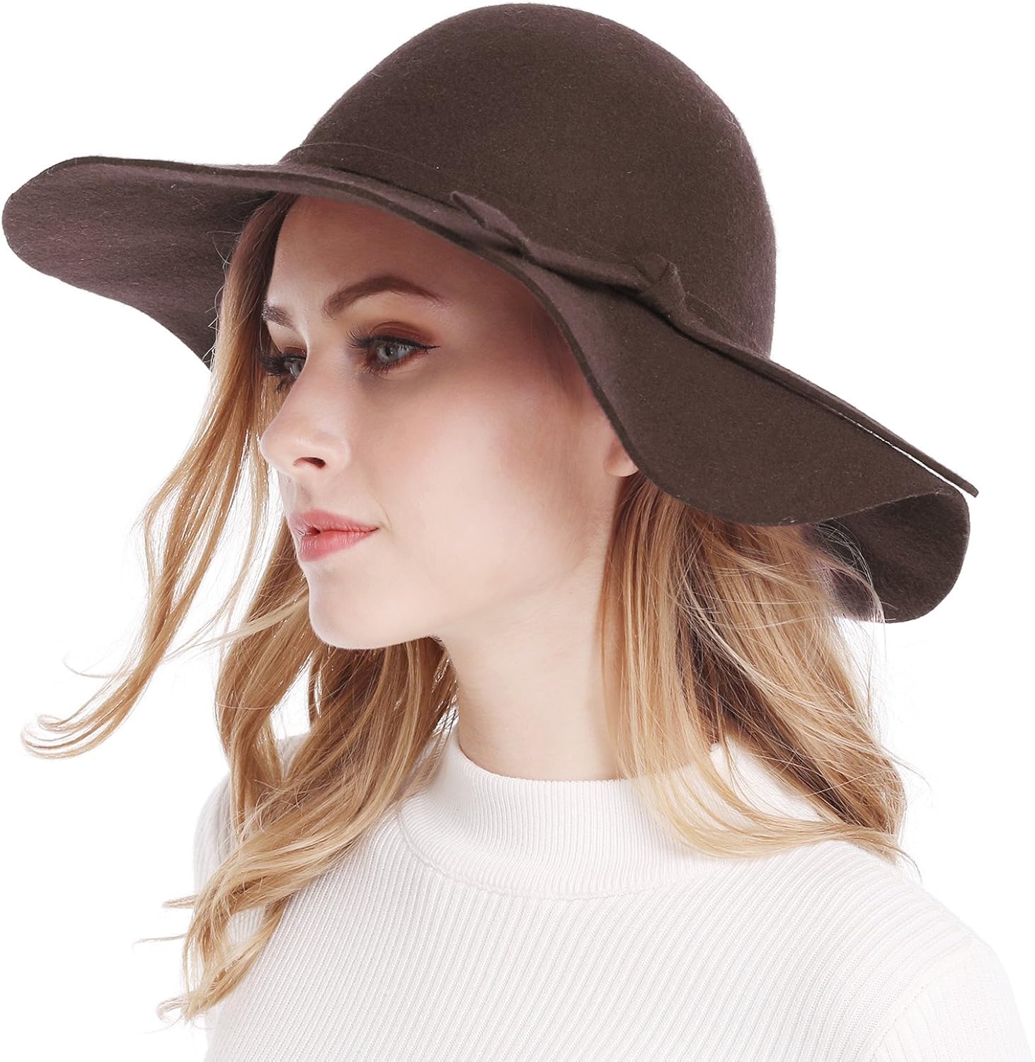 Bienvenu Women's Elegant Solid Color Woolen Floppy Hat Coffee at  Women’s Clothing store