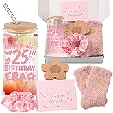 Yetene 5 Pcs 25th Birthday Gifts for Her, Happy 25 Year Old Gifts Ideas for Women Female, 16 oz Birthday Glass Cup with Lids and Straws for Mom Wife Friends Bestie Coworker Presents