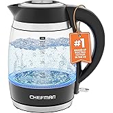 Chefman Electric Kettle, 1.8L 1500W, Hot Water Boiler, Removable Lid for Easy Cleaning, Auto Shut Off, Boil-Dry Protection, Stainless Steel Filter, BPA Free, Borosilicate Glass Electric Tea Kettle