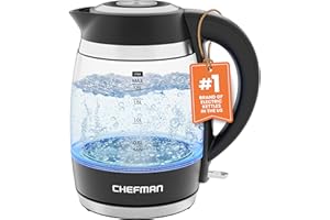 Chefman Electric Kettle, 1.8L 1500W, Hot Water Boiler, Removable Lid for Easy Cleaning, Auto Shut Off, Boil-Dry Protection, S