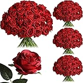 Nubry 50pcs Artificial Burgundy Roses Bulk, Fake Red Roses Flower with Stems Realistic Flowers for Wedding Centerpiece Home Party Decor(Burgundy)