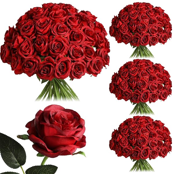 NUBRY 100PCS ARTIFICIAL SILK ROSES BULK,FAKE ROSES FLOWER WITH STEMS REALISTIC FLOWERS FOR WEDDING CENTERPIECE HOME PARTY DECOR(BURGUNDY)