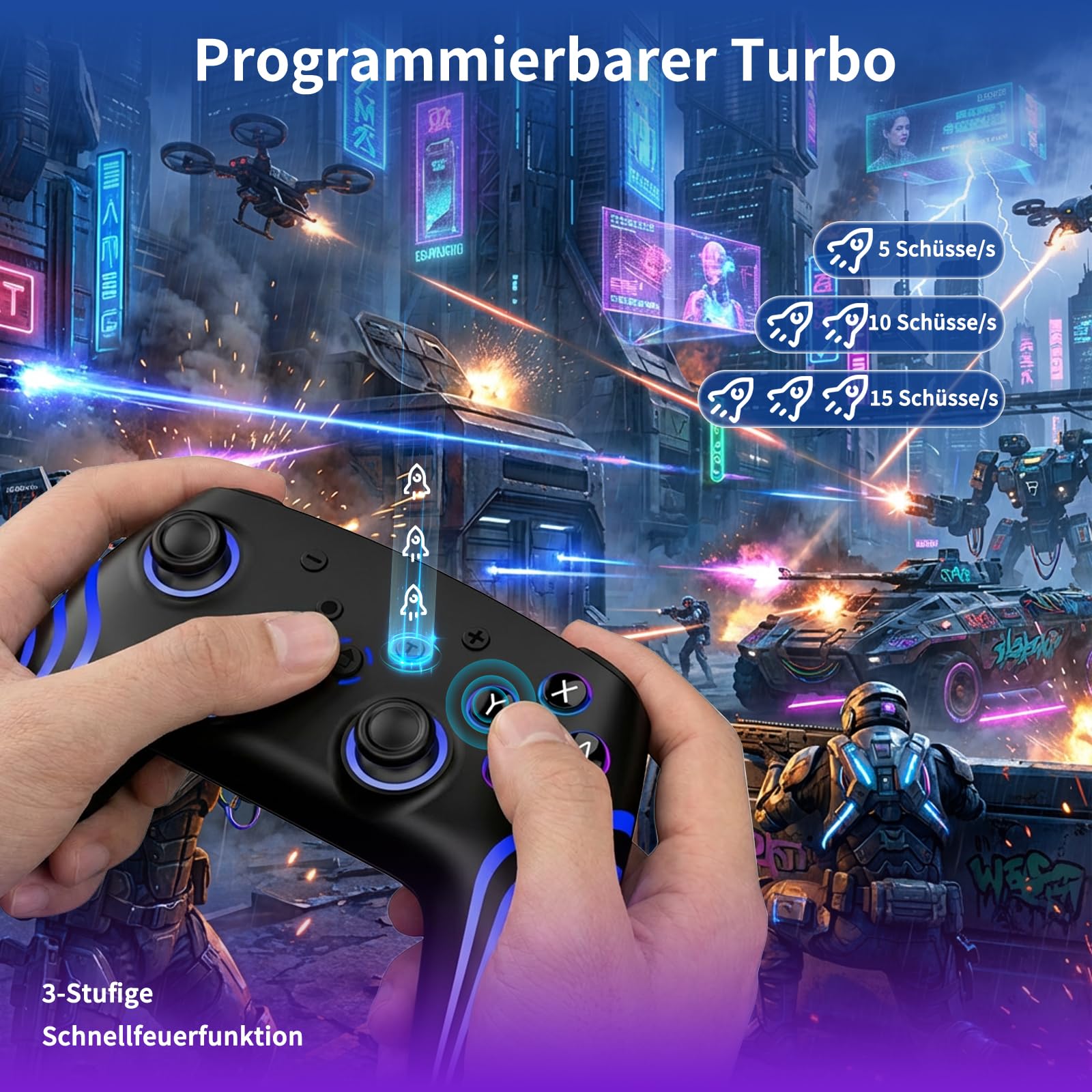 Reddening Switch 2 Controller 2 Stück mit Ladestation, Switch Controller für Switch 2/Switch/Lite/OLED/PC, Switch 2 Pro Controller mit RGB/Wake-up/Gyro-Achse/Dual-Vibration/Turbo/Screenshot 6