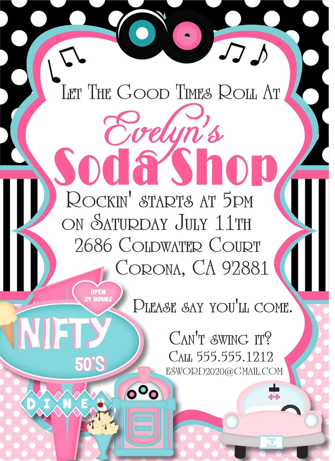 Amazon Com 1950 S Sock Hop Birthday Party Invitations Handmade