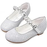 Stelle Girls Dress Shoes White Flower Girl Shoe Mary Jane Low Heels for Wedding (Toddler/Little/Big Kid)