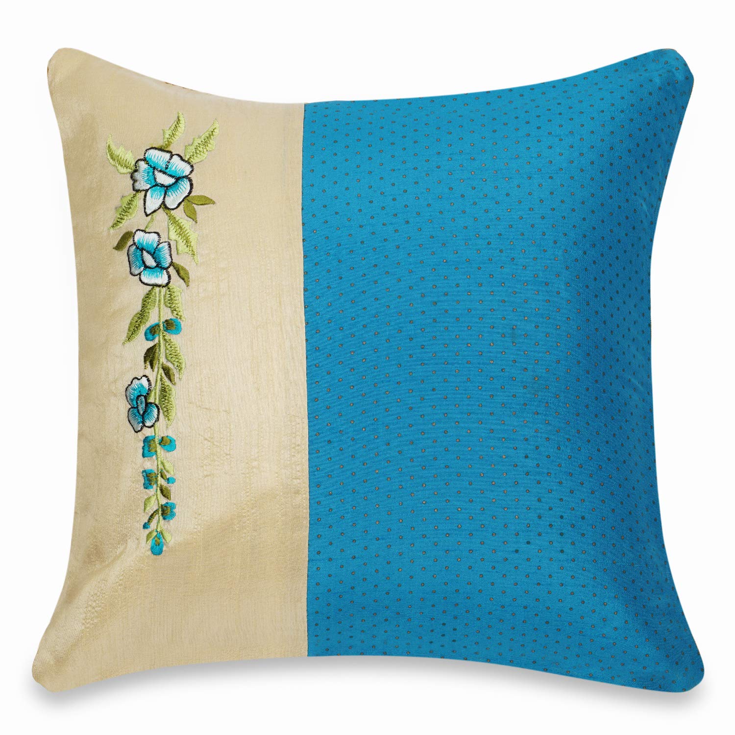 Buy NFI essentials Polyester Cushion Cover with Embroidery, 16x16 inch (40x40cm), 1 Piece (Blue