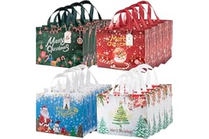 YANGTE 16 pcs Large Christmas Gift Bags with 50 pcs Christmas Tags Christmas Bags with Handle Reusable Non-Woven Tote Bags for Holiday Xmas Open Size 12.8 * 6.7 * 9.8in
