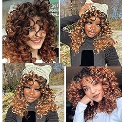 Annivia Curly Wig with Bangs for Black Women Ombre