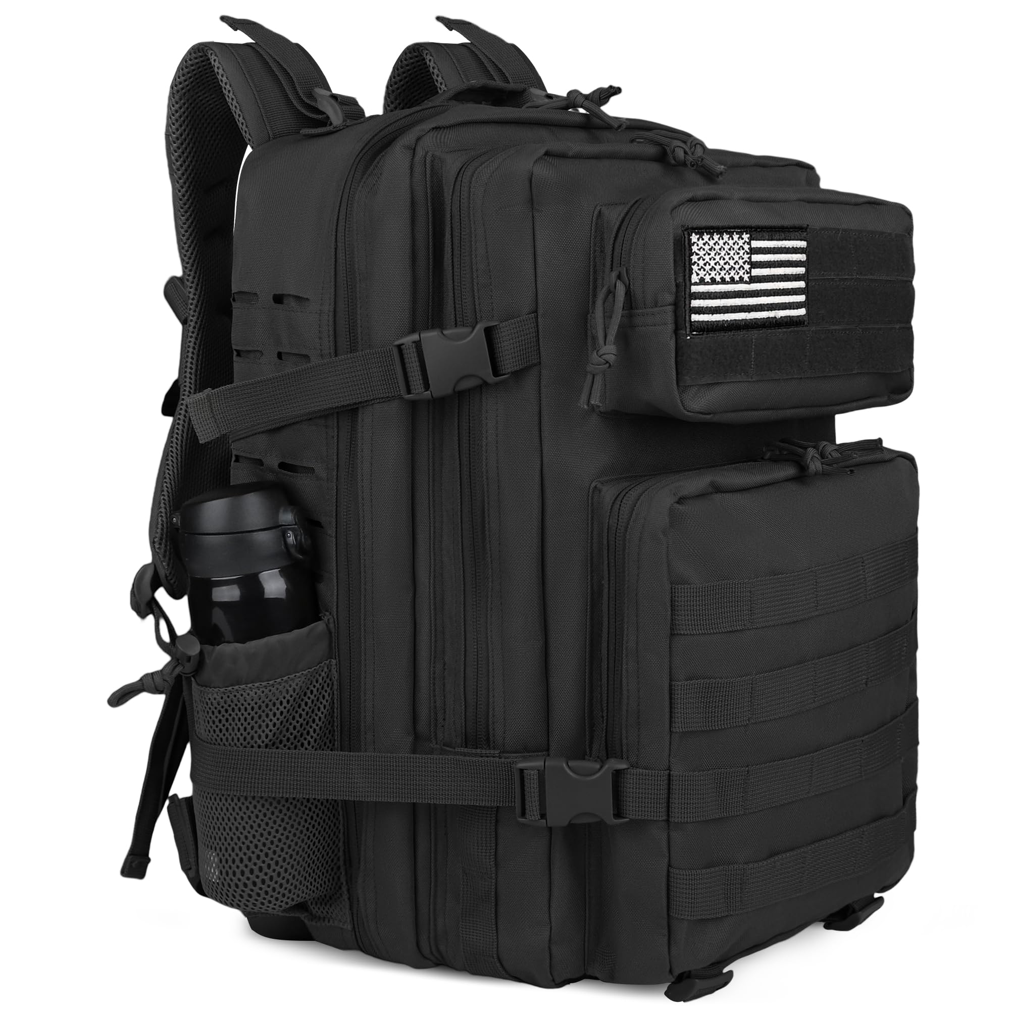 Photo 1 of Zavothy 45L Black Military Tactical Backpack – Waterproof Gym & Outdoor Molle Backpack for Men/Women, Durable for Hiking, Camping, Training & Fitness