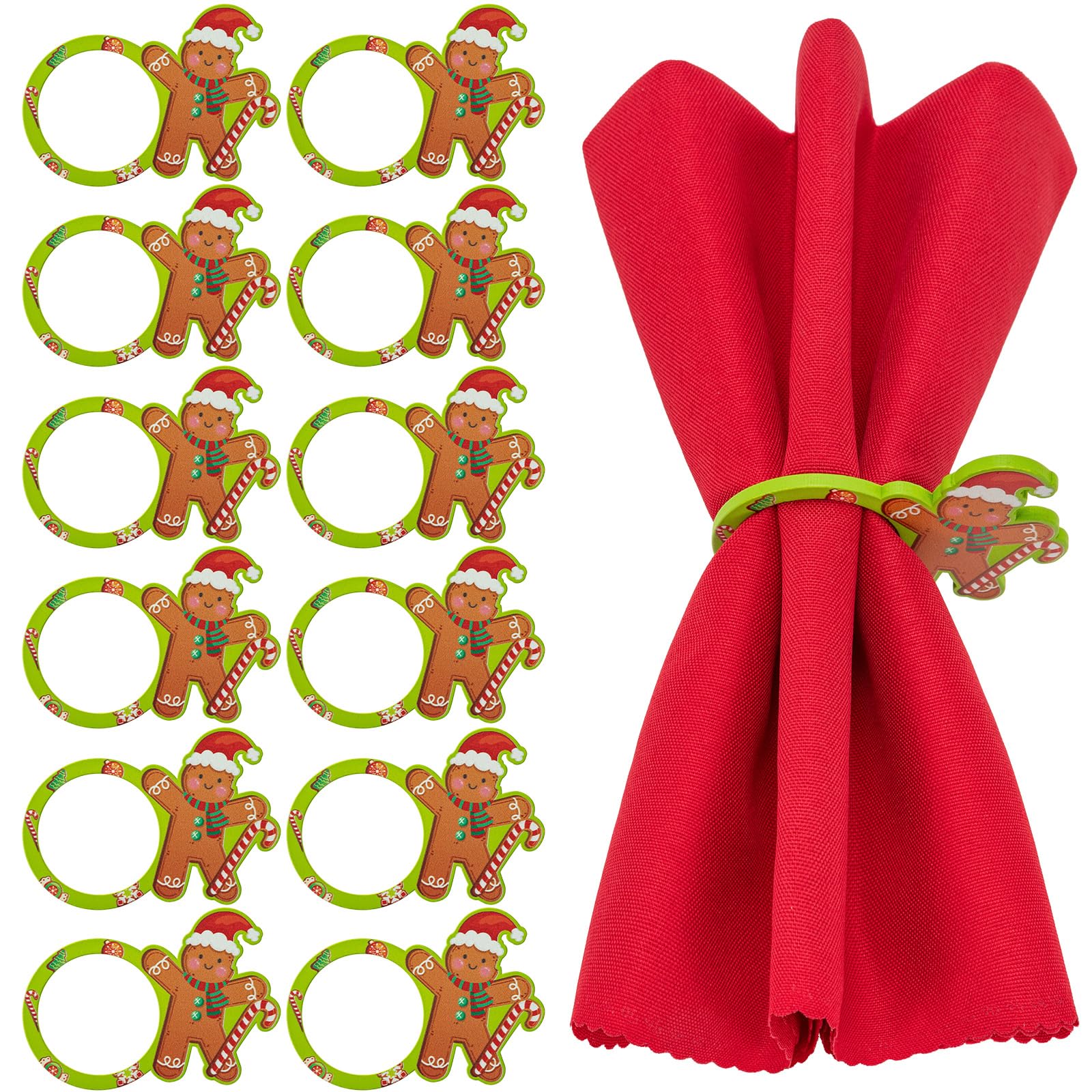 MWOOT Christmas Napkin Rings Set of 12, Gingerbread Man Wooden Napkin Ring Holders Buckle for Christmas Wedding Holiday Dinner Party Banquet Decoration, Xmas Table Settings Accessorie