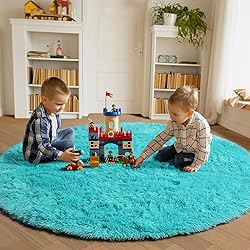 ONASAR Blue Round Area Rug 4ft, Soft Bedroom Circle