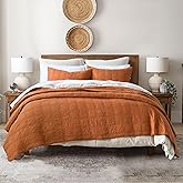 HORIMOTE HOME 100% Cotton Quilt King Size Burnt Orange Bedspread, Pre-Washed 3-Piece Cozy Lightweight Decorative Bedding Cover Coverlet Set with 2 Shams in Geometric Pattern for All Season