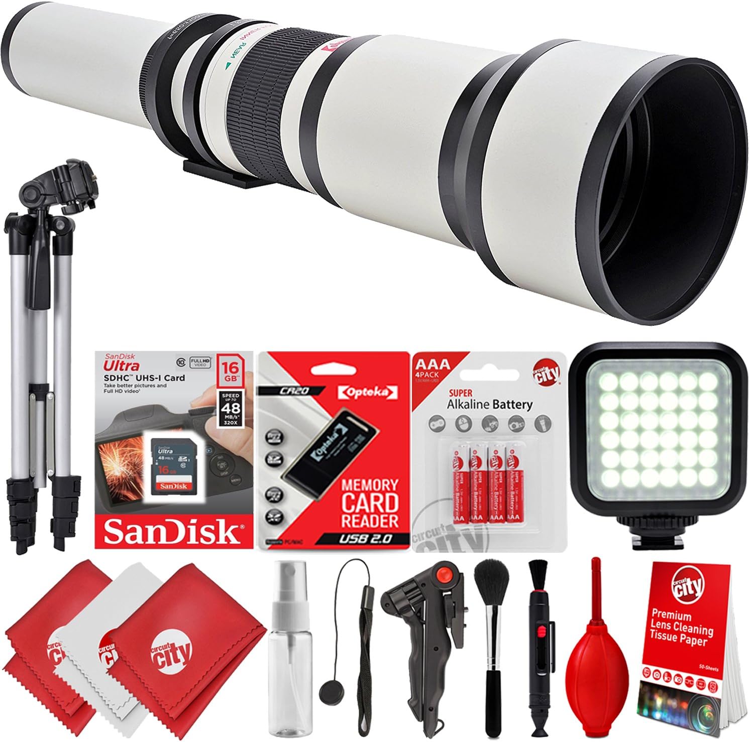 Opteka 650-1300mm f/8-16 High Definition Super Telephoto Zoom Lens for Canon EOS 80D, 77D, 70D, 60D, 7D, 6D, 5D, 7D Mark II, T7i, T6s, T6i, T6, T5i, T5, SL1 & SL2 Digital SLR Cameras