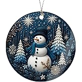 Warming Snowman Christmas Ornaments 2026, Blue & White Winter Forest Decoration for Holiday Tree Window Car, Snowman Decor for Home, Christmas Decorations, Winter Gifts for Friends Family Coworkers