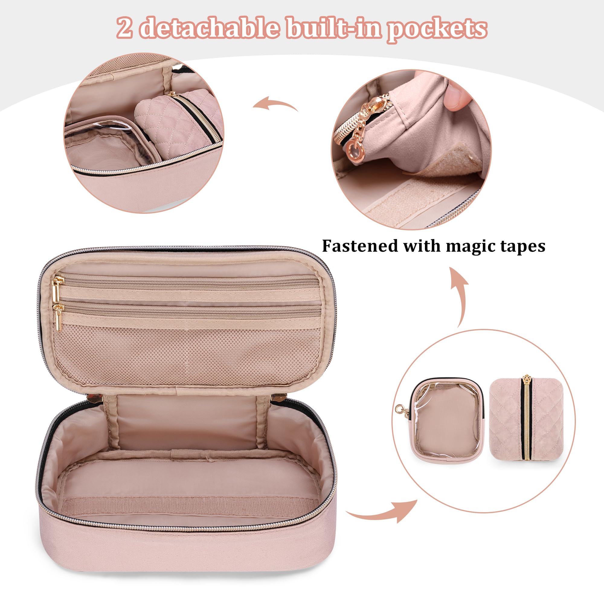 YARWO Diabetic Travel Case for Blood Glucose Monitor, Test Strips, Insulin Syringes, Diabetes Supplies Storage Bag with 2 Detachable and 1 Folding Pouches for Diabetic Care Kits, Dusty Rose (Bag Only)