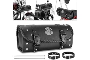 NEWRUIHENG NBOMOTO Motorcycle Tool Bag, Universal PU Leather Motorcycle Fork Bag Saddlebags Handlebar Bag Sissy Bar Storage Tool Bag Compatible with Honda Kawasaki Suzuki Yamaha Sportster (Black-Skull)