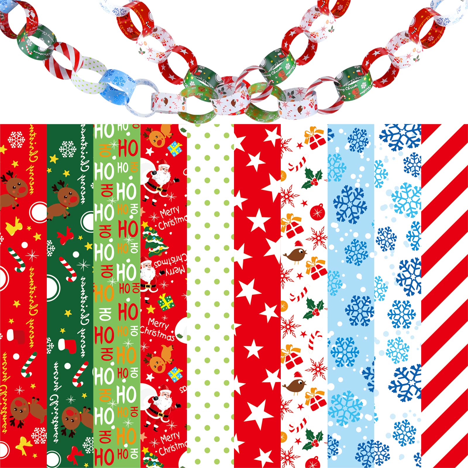 MIAHART 600 Pieces Christmas Paper Chains Festive Paper Craft Favors Paper Links for Merry Christmas and Festive Party Decor,(B2032MHJJA-2)