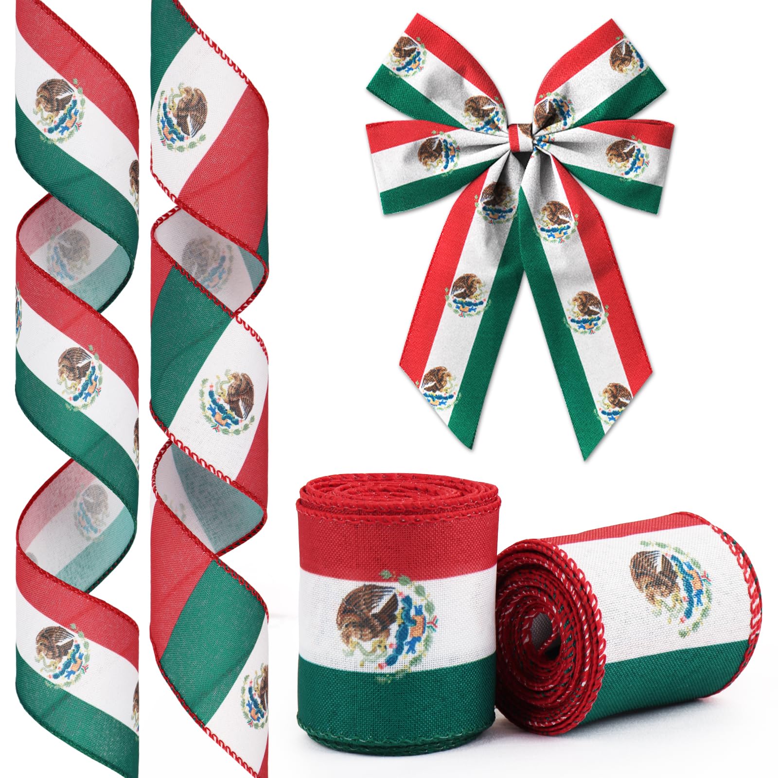 Glodecart 2 Rolls Mexican Flag Ribbons Wired for Wreath Bow Wrapping ...