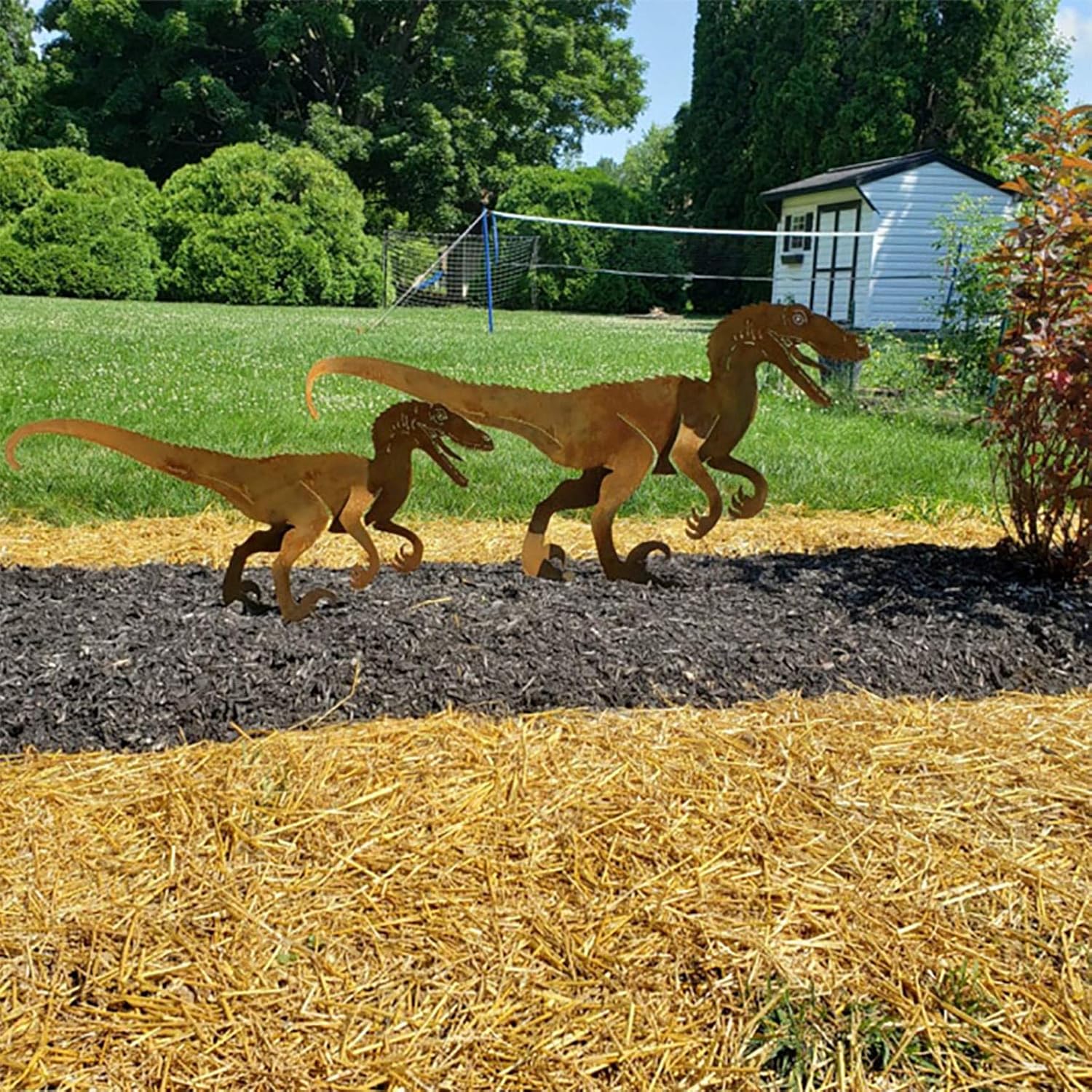 Paity Dinosaur Metal Animal Stakes, Dinosaur Garden Silhouette, Metal Garden Fence Stake for Lawn Outdoor Patio Home Decor, Yard Art for Festival Gifts Set