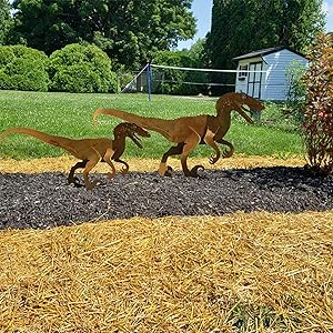 Paity Dinosaur Metal Animal Stakes, Dinosaur Garden Silhouette, Metal Garden Fence Stake for Lawn Outdoor Patio Home Decor, Yard Art for Festival Gifts Set